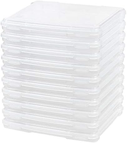 IRIS USA 8.5" x 11" Thin Plastic Portable Project Storage Case with Snap-Tight Closure Latch, 10-Pack, Container Box to Organize Board Games Magazine Document Craft Paper Hobby Art Supplies, Clear