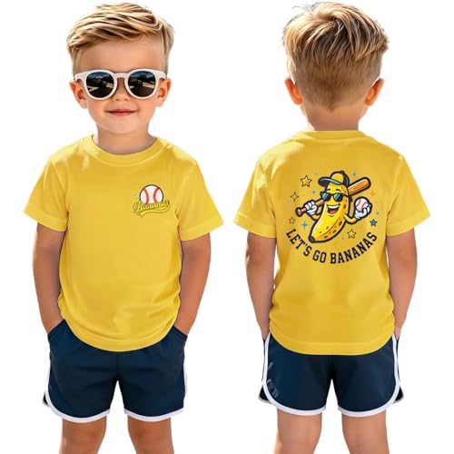 Ritatte Baseball Shirts for Toddler Boy Funny Banana Baseball Team Fan T-Shirt Kids Game Day Short Sleeve Tee Top(Yellow 6-7t(130))