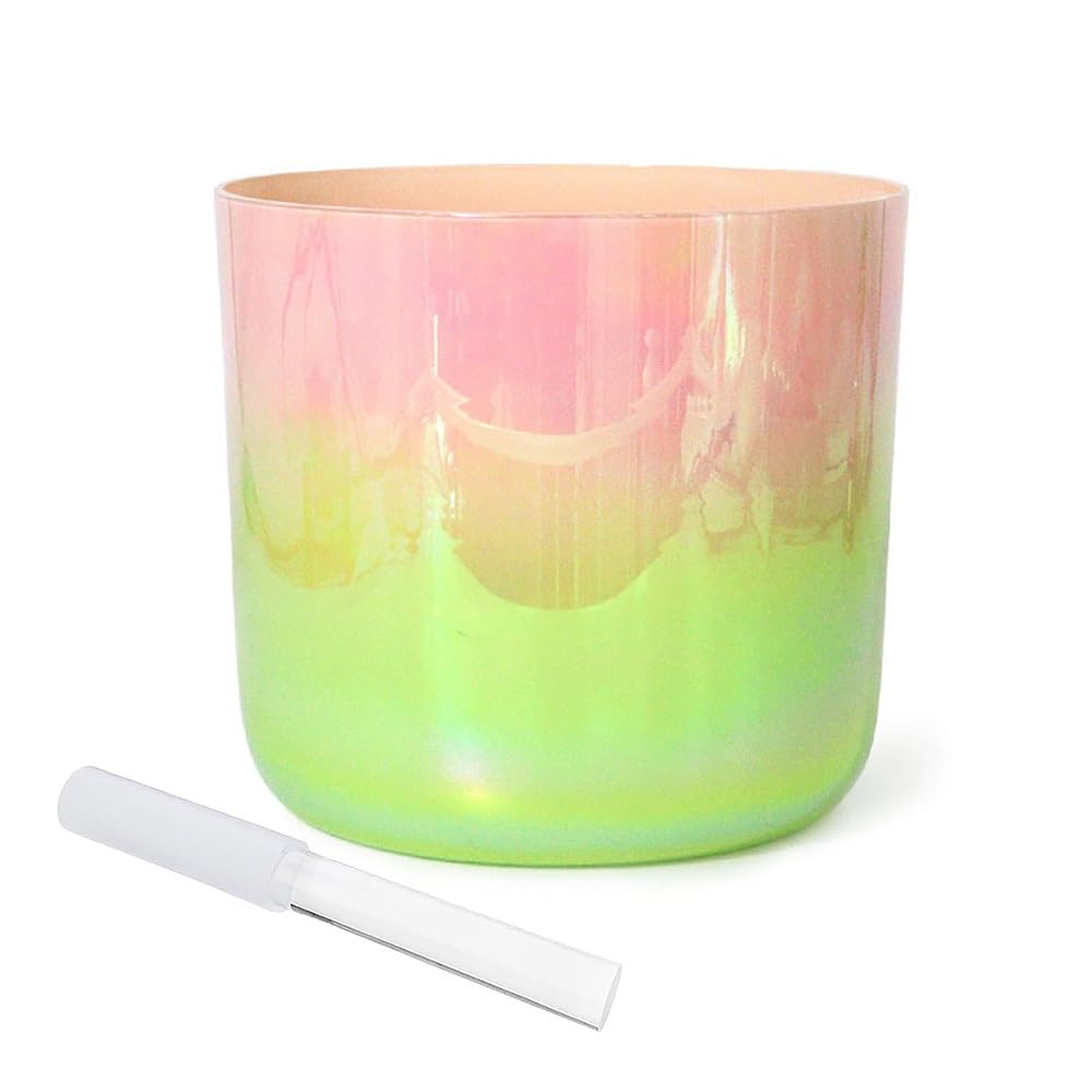 8 Inch Pink Green Alchemy Crystal Singing Bowl, Tibetan Sound Bowl, Gift For Yoga Meditation & Sound Healing, With Free Acrylic Striker & O-ring(D Note)