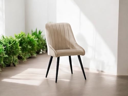 Image of Finch Fox Morris Velvet Dining Chair for Living Room, Bedroom, Home Office with Black Metal Legs in Cream Color