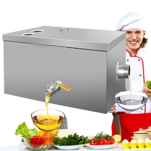 RESKIU Commercial Grease Interceptor, Stainless Steel Grease Trap Interceptor, Under Sink Grease Trap Waste Water Oil-Water Separator for Restaurant, Cafe, Canteen, Factory, Kitchen,2waterintake