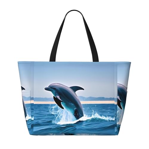 Jumping Up Dolphins Large Capacity Waterproof Sandproof Multifunctional Beach Travel Camping Picnic Storage Bag2