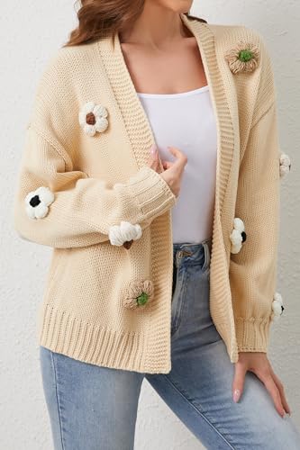Cakulo Womens 2024 Cardigan Sweaters Fall Oversized Chunky 3D Flower Open Front Knit Cardigans Trendy3