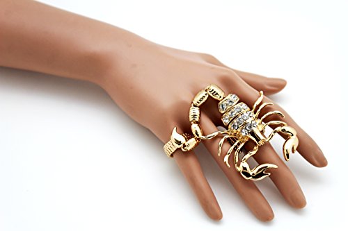 Women Ring Fashion Jewelry Metal Long Scorpion Elastic Band 2 Fingers Gold #TOP4