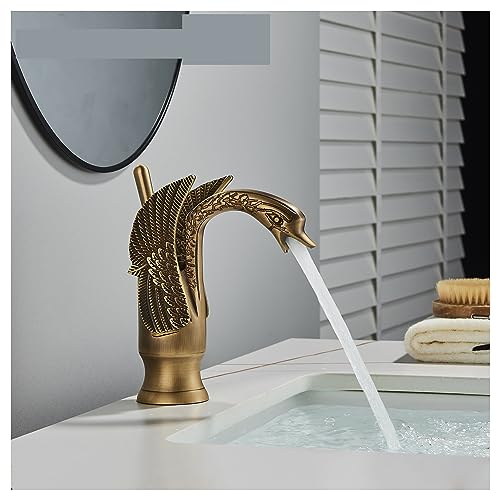 Grifo de lavabo vintage de latón macizo con silueta de cisne artístico y acabado bronce antiguo 3
