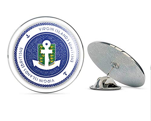 British Virgin Islands Nautical Rubber Stamp Travel Round Metal 0.75" Lapel Pin Hat Shirt Pin Tie Tack Pinback