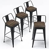 Andeworld Metal Bar Stools Set of 4 Kitchen Counter Stools Bristro Barstools Industrial Bar Stools (26 Inch, Black with Wooden Seats)