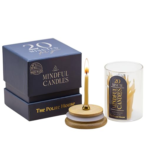 20-Minute USA Beeswax Candles Set of 20 - Made in USA - Christian Gifts for Women Unique Gifts for Women for Prayer, Mindfulness, Meditation Accessories, Mini Taper Candle Set from The Polite House