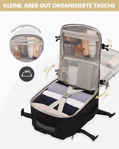 LOVEVOOK Ryanair Handgepäck 40x30x20, Klein Handgepäck Rucksack Tasche Reiserucksack Flugzeug, Carry On Hand Luggage Travel Backpack für 13,3 Zoll Laptop Damen Herren, Cabin Bag Eurowings Wizz Schwarz