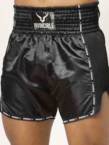 Invincible Men's Muay Thai Boxing Shorts Black X-Large Black Basic - Image 6