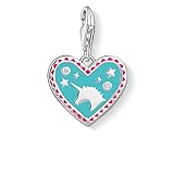 Trendiges Design THOMAS SABO Damen Charm-Anhänger Herz mit Einhorn 925er Sterlingsilber, Türkis, Pink Emailliert 1470-041-17