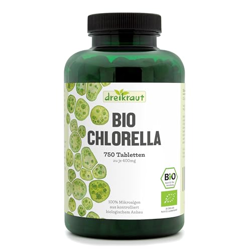Chlorella BIO von dreikraut | 750 Presslinge a 400mg | 100% Chlorella-Algen | frei von Zusätzen