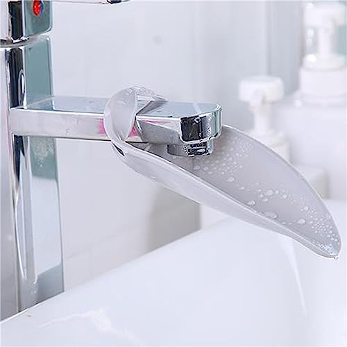 Image of Portable Silicone Bathroom Sink Faucet Extender - Splash Reducing Hand Washing Helper for Toddlers, Kids, and Children, Faucet Cover Extension Attachment (Grey)