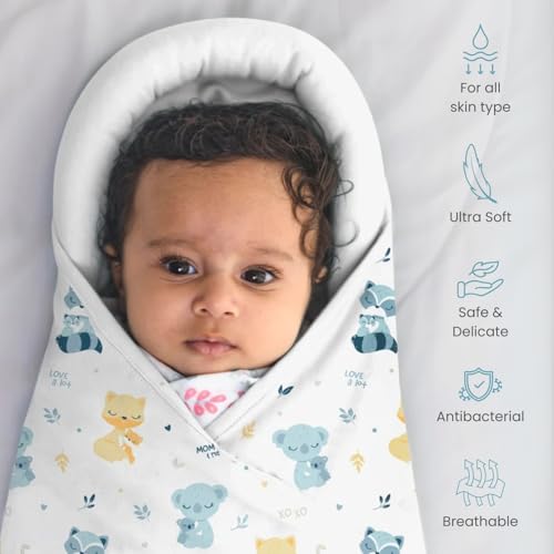 Image of TIDY SLEEP Baby Swaddle Wrappper Adjustable for Newborn || 100% Cotton Soft || Newborn Blanket for 0-3 Months (White)