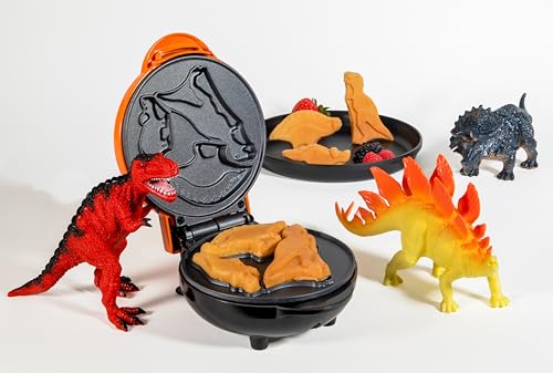 Image of Nostalgia MyMini Dinosaurs Shape Electric Waffle Maker, 5-Inch Non-Stick Griddle for Waffles, Hash Browns, Eggs, and More, Orange