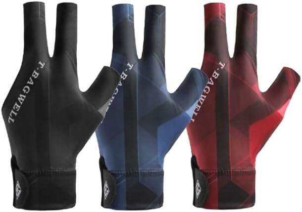 Paquete de 3 guantes de billar negros, diseño transpirable de 3 dedos con agarre antideslizante para piscina y billar, mano derecha