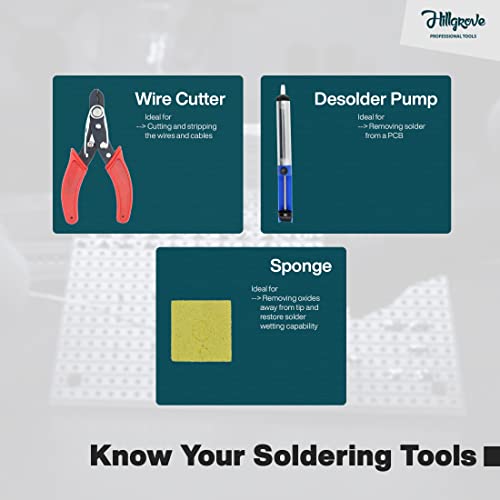 Image of Hillgrove 60W Temperature Controlled Soldering Iron Kit with Solder Wire and Interchangeable Tips Conical Flat Pointed Round for Electronics Repair DIY Professional Use (12-in-1)