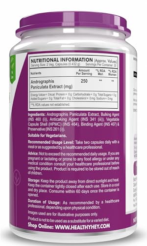 Image of HealthyHey Nutrition Andrographis Paniculata extract - 250 mg per serving - 60 Vegetable Capsules