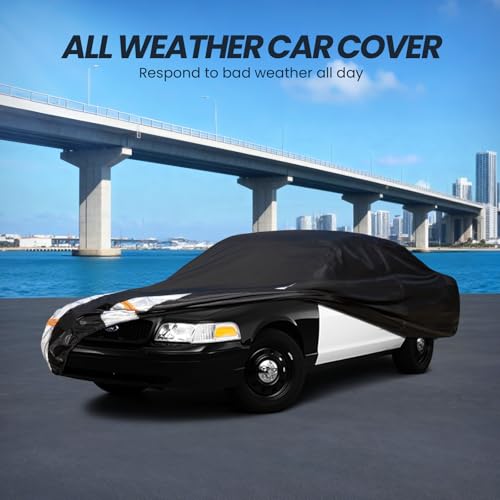 Image of Multi-Layer Car Cover Custom Fit for Ford Crown Victoria (1991-2010), 100% Waterproof All Weather for Automobiles, Gift with Towel, Heavy Duty Car Covers for Rain Sun UV Protection with Door Zipper.