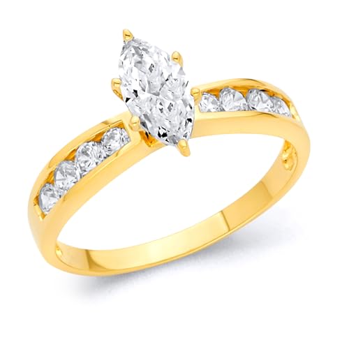 14k Yellow Gold SOLID Marquise Shape Wedding Engagement Ring