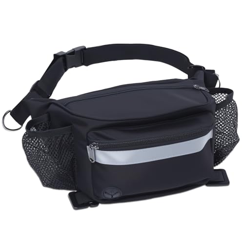 FIVAVA Leckerlitasche für Hunde - Mehrfunktional Futterbeutel Hund - Bauchtasche für Hundezubehör mit Kotbeutelspender - Robuste Leckerlibeutel für Hunde Training (Schwarz)