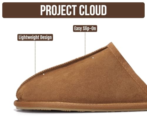 Image of Project Cloud Men's 100% Genuine Leather Shearling Memory Foam Slippers | Genuine Shearling Lining and Lightweight Non-Slip Indoor & Outdoor Wear Slippers for Men - Water-Resistant Mens Slippers