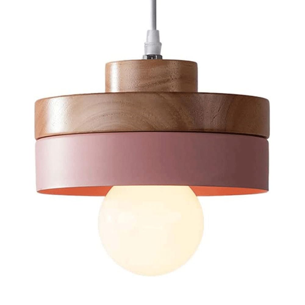 KLXSIVU E27screw Single-Head Pendant Light, Japanese Style Metal Wood Hanging Lamp, Personalized Color Chandelier Lampshade, Aisle Entrance Decoration Lighting Fixtures