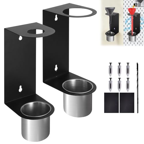 Wayona Magnetic 2-Pack Wall Mount Oil Funnel Holder Set with Removable Drip Cups - Funnel Storage Organizer Rack for Garage Workshop Automotive Enclosed Trailers (Holder Only)