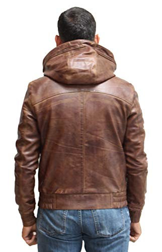 Mens Leather Hooded Urban Street Wear Style Jacket. Available In Black And Olivewood Brown #TOP2