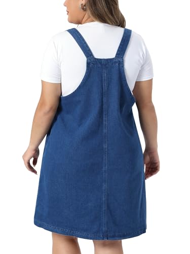 Image of Agnes Orinda Plus Size Women's Denim Overalls Dress Adjustable Strap Bib Suspender Skirts Jumper Jeans Dresses with Pockets