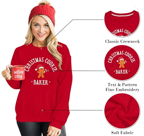 LOTUCY Moletom de Natal combinando para casais, bordado, padeiro e testador, pulôver de Natal, Verme