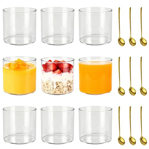 Axigundaone 9 Pcs Glass Dessert Bowls with Gold Spoon, 11.5oz