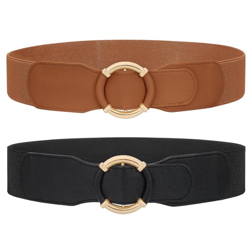 JASGOOD 2 Pack Wide Elastic Waist Belt for Women Ladies Stretchy Vintage Belts for Dress