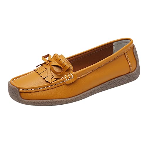 Chaussures de loisirs et de marche plates pour femme avec pompons et doublure d'hiver jaune 39