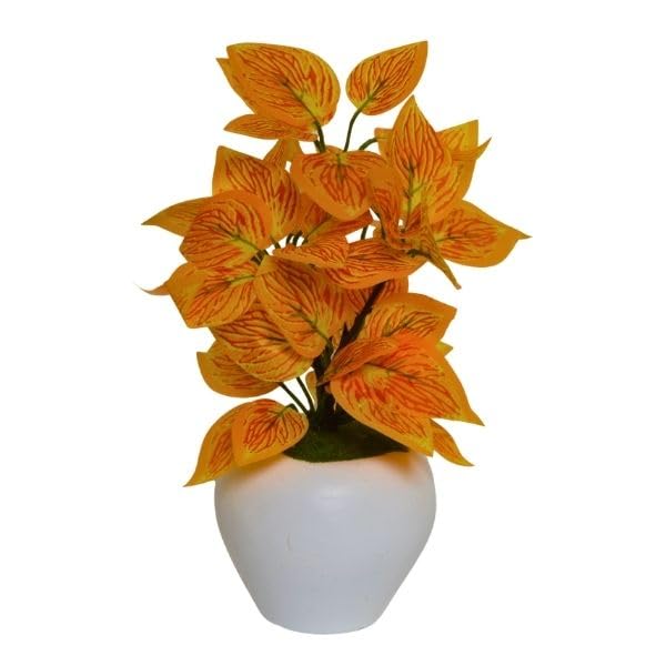 Image of fancymart Artificial Plant Leaves in Apple Pot (30 cm Height) | Small Potted Plant for Office Desk | Home Decor for Living Room | Cafe & Restaurant Table Decoration