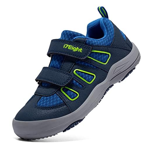 i78 Low Top Kids Boys Sports Hiking Shoes Breathable Synthetic Leather Sneakers Non-Slip Lightweight for Outdoor Running Trekking Trail Walking Navy