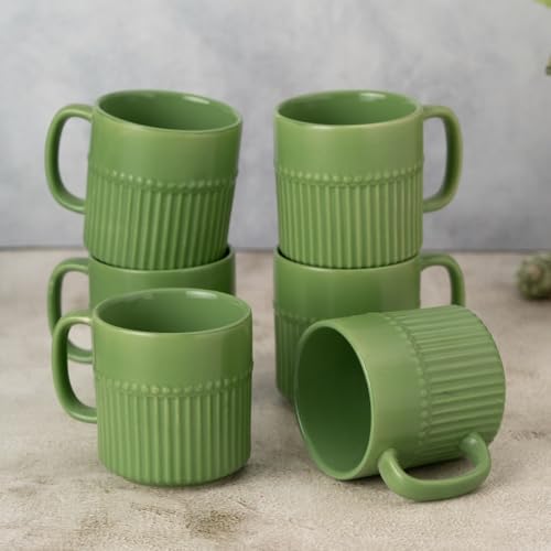 Image of Clay Craft Fine Ceramic Crimson Green Coffee Mug Set of 6, Cups for Tea & Coffee, Mug Set, Gift Set, Elegant Design for Home and Kitchen and Can Be Gifted to Your Loved Ones On Any Occassions