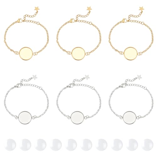 UNICRAFTALE 10 Sets 2 Farben Fassungen Für Armband Lünette Edelstahl Lünette Armbänder Leere Tablett Armreifen 16 mm Flache Runde Glas Cabochons Armband Rohlinge Zum Basteln von DIY Armbändern