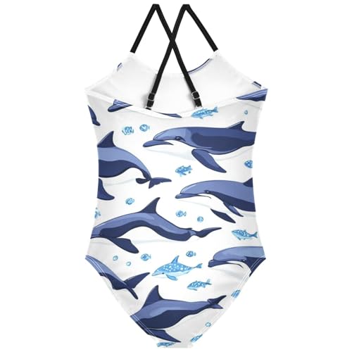 Pigsaly Girls One Piece Swimsuits Blue Dolphin Killer Fish Kids Cross Back Swimwear Toddler Beach Sport Bathing Suit 3T2