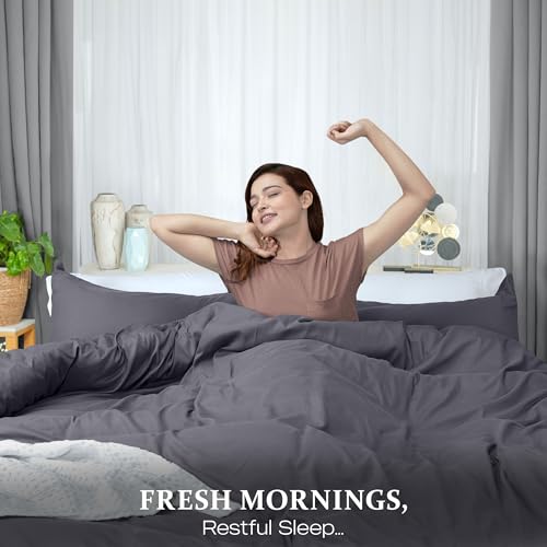 Utopia Bedding Duvet Cover California King Size - 3 Piece with Zipper Closure - 1 Comforter Cover 104X98 Inches & 2 Pillow Shams 20X36 Inches (Grey) Comforter Not Included