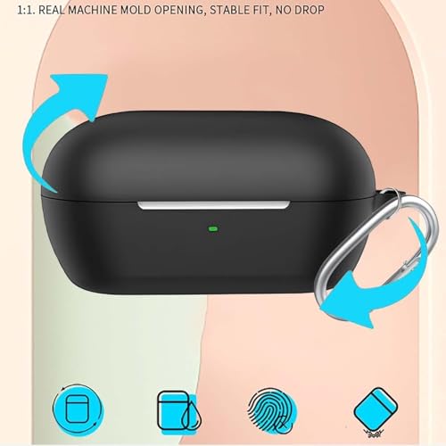 Image of CAPO Silicone Case Cover for Sony WF-C710N Earbuds with Carabiner Clip, Black, 30mm