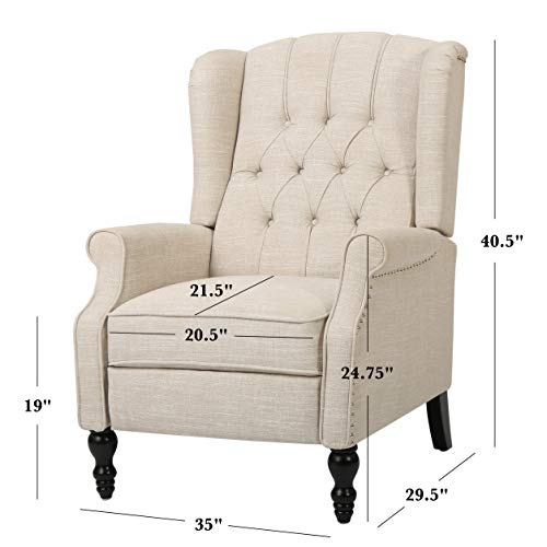 CHRISTOPHER KNIGHT HOME GDF Studio Elizabeth Tufted Fabric Recliner, Vintage Reclining Reading Armchair, Light Beige - Image 13