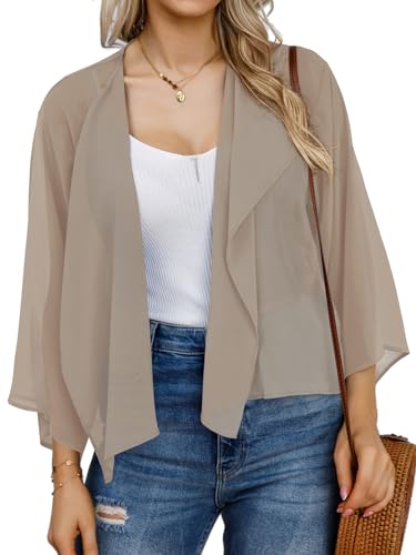 Image of Womens Summer Tops Short Shrugs Kimono Cardigans Casual Chiffon Bolero Jackets 2026