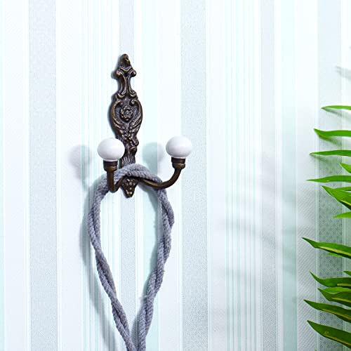 Image of Indian-Shelf 1 Piece White Ceramic Double Wall Hooks for Coats Bags Towel