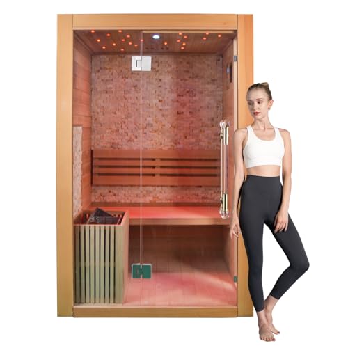 Image of Smartmak Indoor Steam Sauna Room, 2-Person Canadian Hemlock Home Sauna, 3.5KW Harvia Stove, Bluetooth Speaker, Sauna Stones, Wooden Bucket & Scoop, Reading Light(220V)