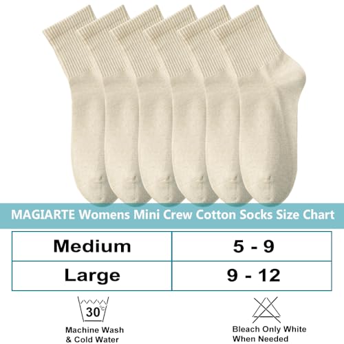 Image of MAGIARTE Womens Mini Crew Socks Pure Cotton 6-Pack | Athletic,Casual,Seamless Toe,Moisture Wicking,Combed Cotton, Anti-pilling Cotton,Gift box packaging,Stretch-to-fit design