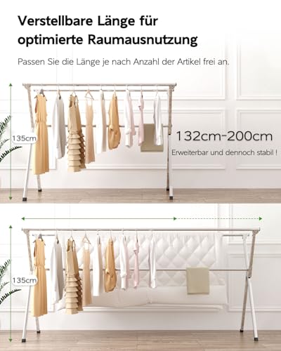 Vikaqi Wäscheständer 200 cm zusammenklappbar Indoor Outdoor Wäscheständer Kleidung Faltbar Wäscheständer Heavy Duty Edelstahl Wäscheleine Kleiderständer 20 Haken 12 Clips - Image 3