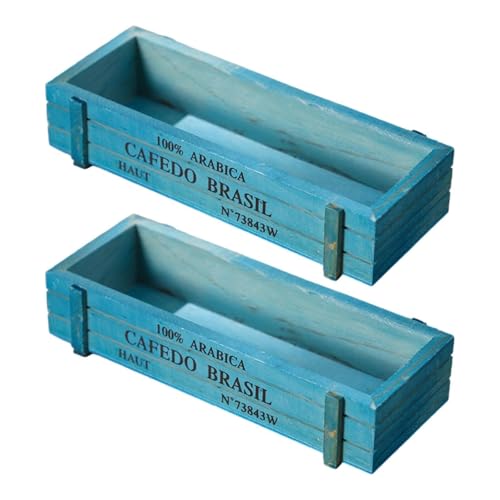 Milageto Pflanzkasten aus Holz, Blumentopf, rechteckig, kreativer Organizer, Vintage-Pflanzbehälter, Holzkiste für Hochzeit, Garten, Outdoor, Blau