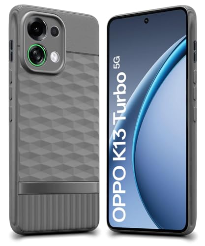 Image of WOW IMAGINE Back Cover for Oppo K13 Turbo 5G | K13 Turbo Pro 5G with Hexa Cube Design | UltraSoft Rubberised Case | Inner Velvet Fabric | Matte Silicone Flexible Mobile Case | Camera Protection - Grey