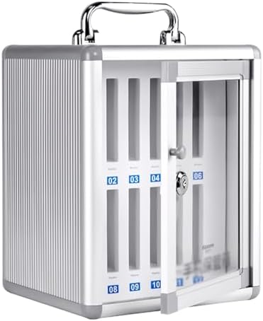12 Slots Aluminum Alloy Cell Phone Storage Box with Handle - Ideal for School, Gym, Military, and Events - Durable Organizer for Secure Device Storage